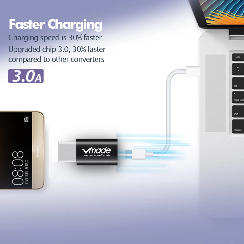 3 шт. адаптер Micro USB type C Разъем преобразователя быстрое зарядное устройство для
