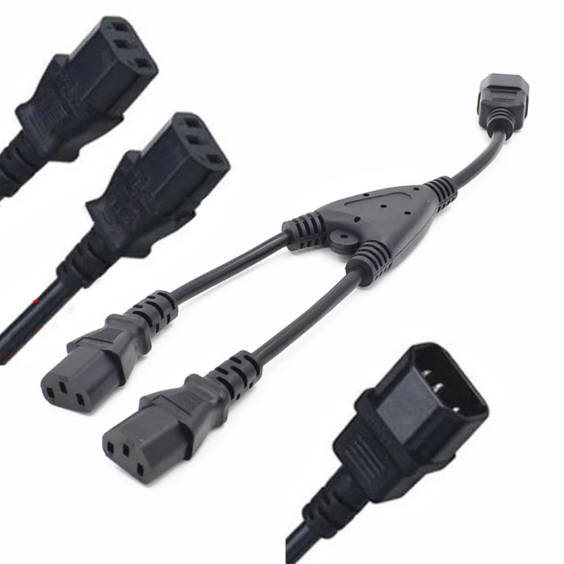 Single C14 to Dual C13 Short Power Cord Cable 0.3M Y Type Splitter