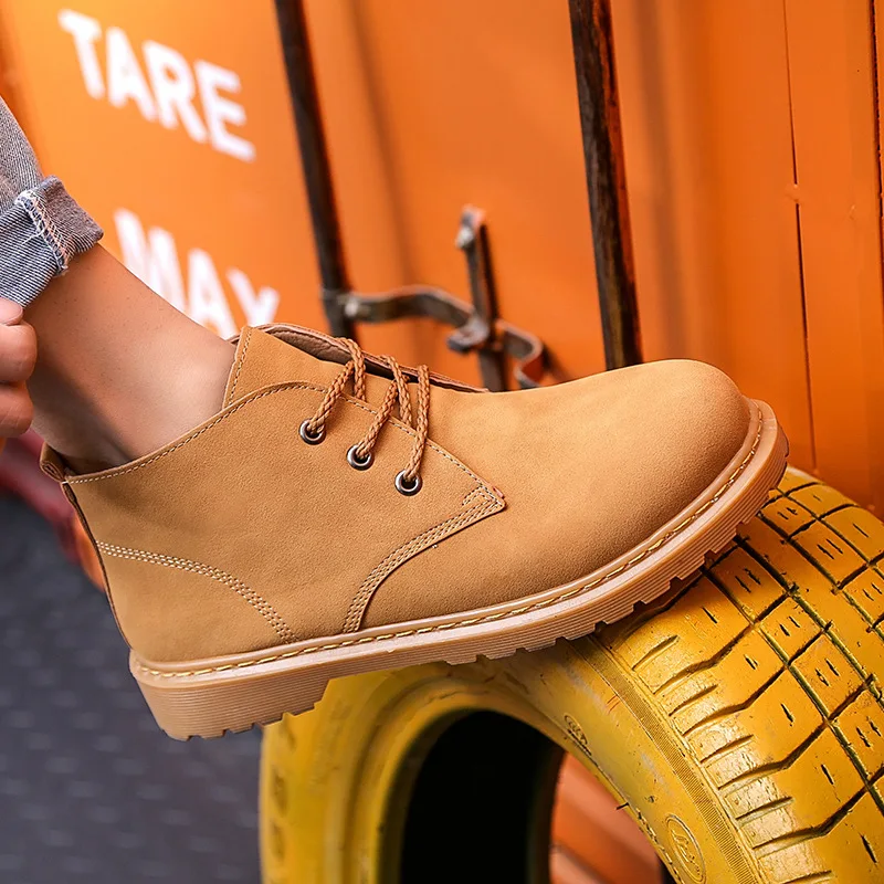 

2019 New Style Simple And Light Trendy Versatile Men's Work Boots High-top Front Strap With Breathable Inner Layer Slip