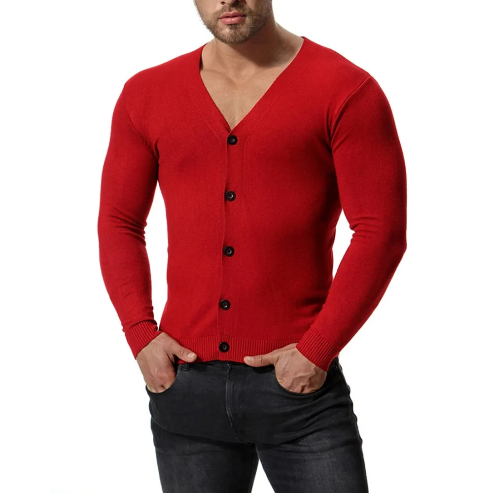 Мужской свитер, мужской вязаный кардиган с длинным рукавом и v-образным вырезом, Одноцветный Повседневный свитер, Мужской приталенный брендовый вязаный пуловер