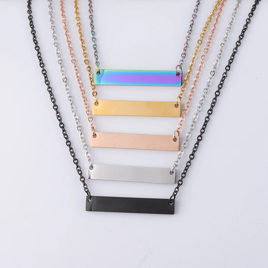Fnixtar 20pcs 16/18/20in Mirror Polish Stainless Steel Blank Bar Pendant Necklace Custom Engrave Name Logo Necklace For Womens