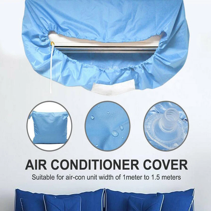 

Air Conditioner PU Cleaning Dust Washing Cover Clean Waterproof Protector Blue