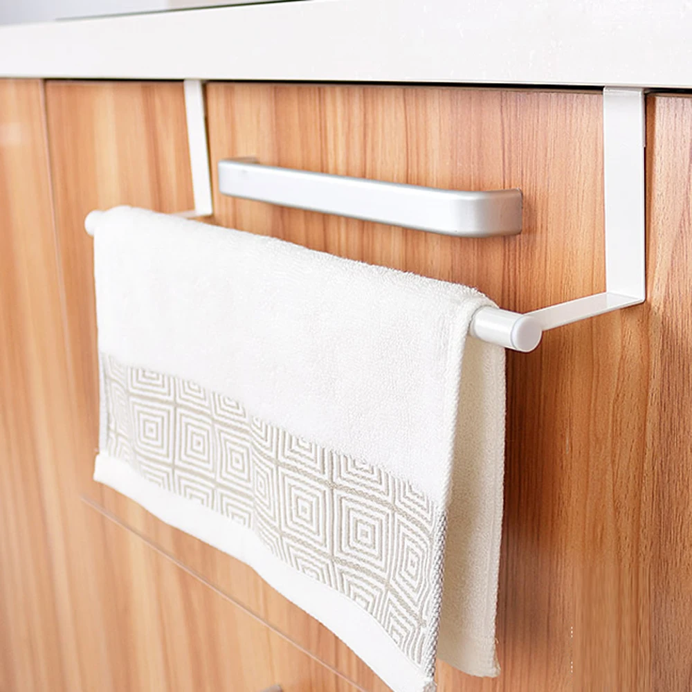 

Simple wall hanging towel rack door back non perforated bathroom towel hanging single rod telescopic towel bar wx8081924