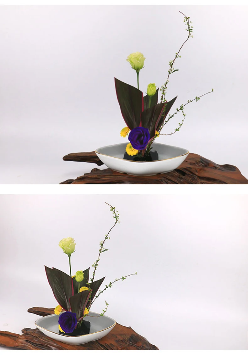 Японский цветочный горшок керамический контейнер золотой край ромбической ваза Гидропонные вазы белая тарелка блюдо домашний Декор Craft