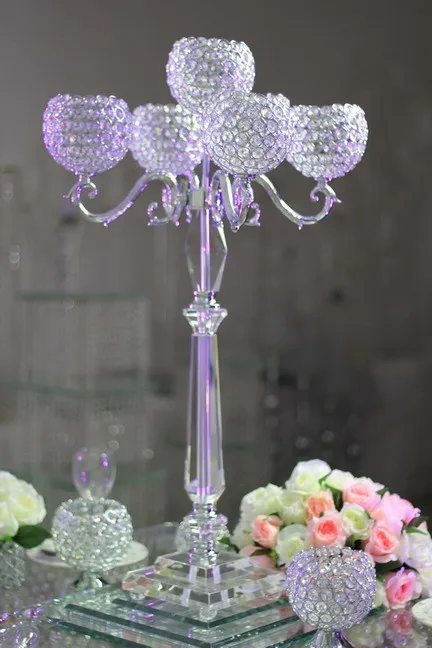 

wholesale 5 arm tall decorative wedding table crystal candle candelabra centerpieces