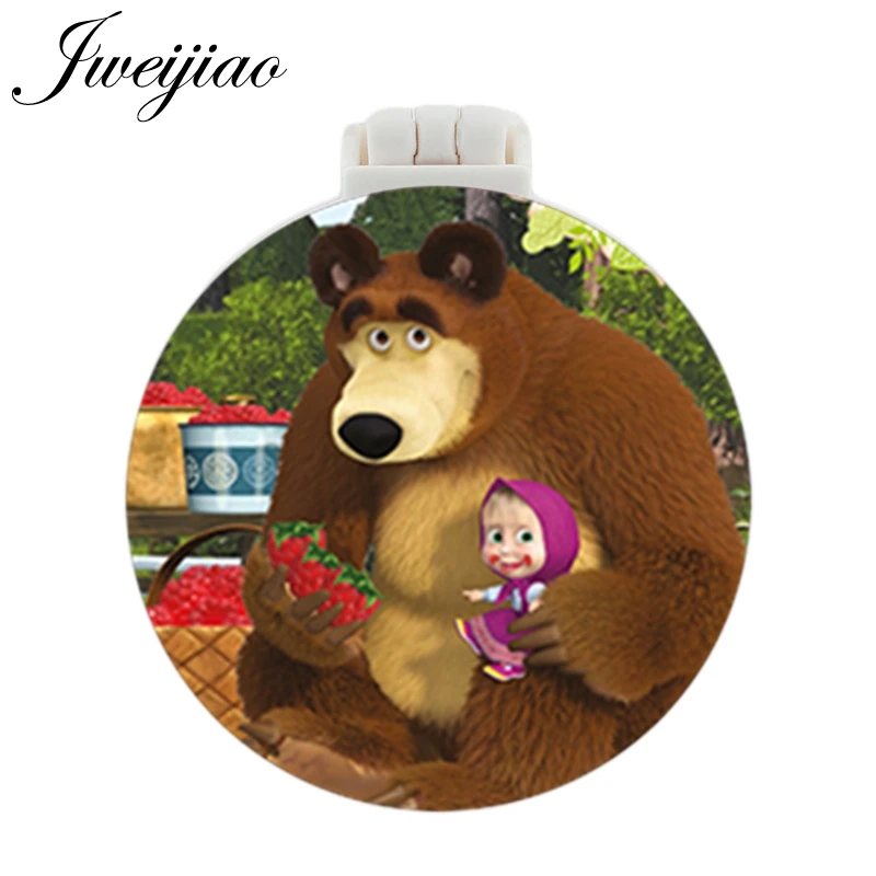 JWEIJIAO медведь и девочка мультфильм карманное зеркало с массажной расческой детский складной компактный портативный многофункциональный зеркала - Цвет: MS67