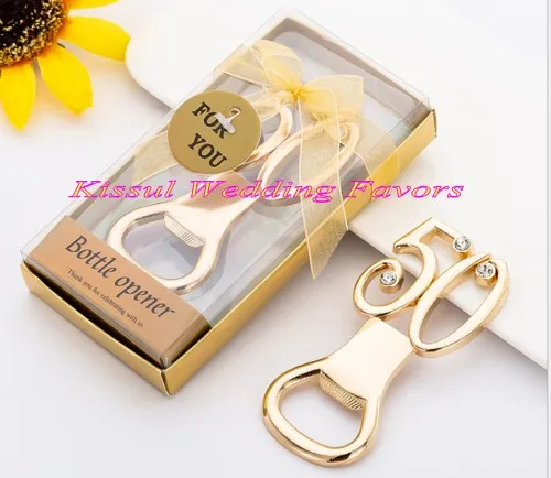 

(25 Pieces/lot) Beer Wedding Gift of 50th Design Gold Bottle Opener Favors for 50th anniversary and 50th birthday celebrations