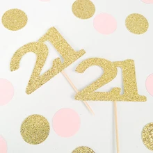 Блеск кекс топперы 21st на день рождения украшения на заказ номер свадьбы зубочистки Свадебные Baby Shower партии Декор