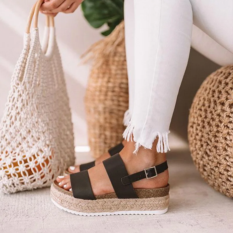 

Ladies Fish Mouth Peep Toe Casual Ankle Strap Shoes Women Wedges Summer Thick Bottom Platform Sandals