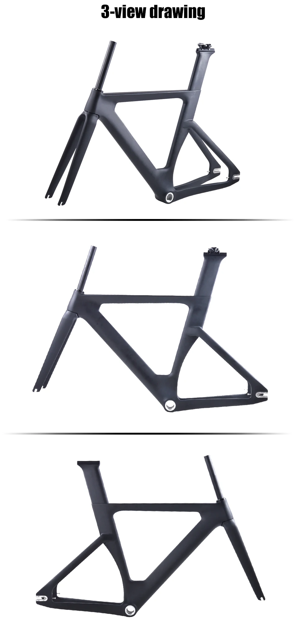 Best 2018 Carbon Track Frame Carbon Fiber Fixed Gear bike frame Carbon Racing Tracking bike Frameset 49/51/54cm with fork seatpost 5