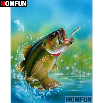 

HOMFUN Full Square/Round Drill 5D DIY Diamond Painting "Animal fish" Embroidery Cross Stitch 5D Home Decor Gift A08172
