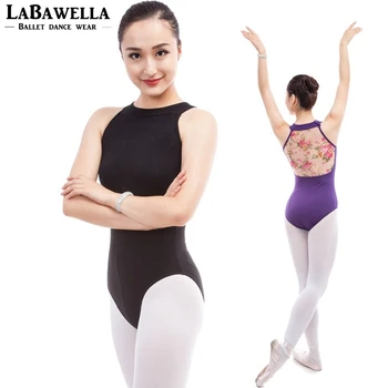 

sexy turtleneck sleeveless women ballet leotards dance gymnastics costume with printing flower lace back CS0312