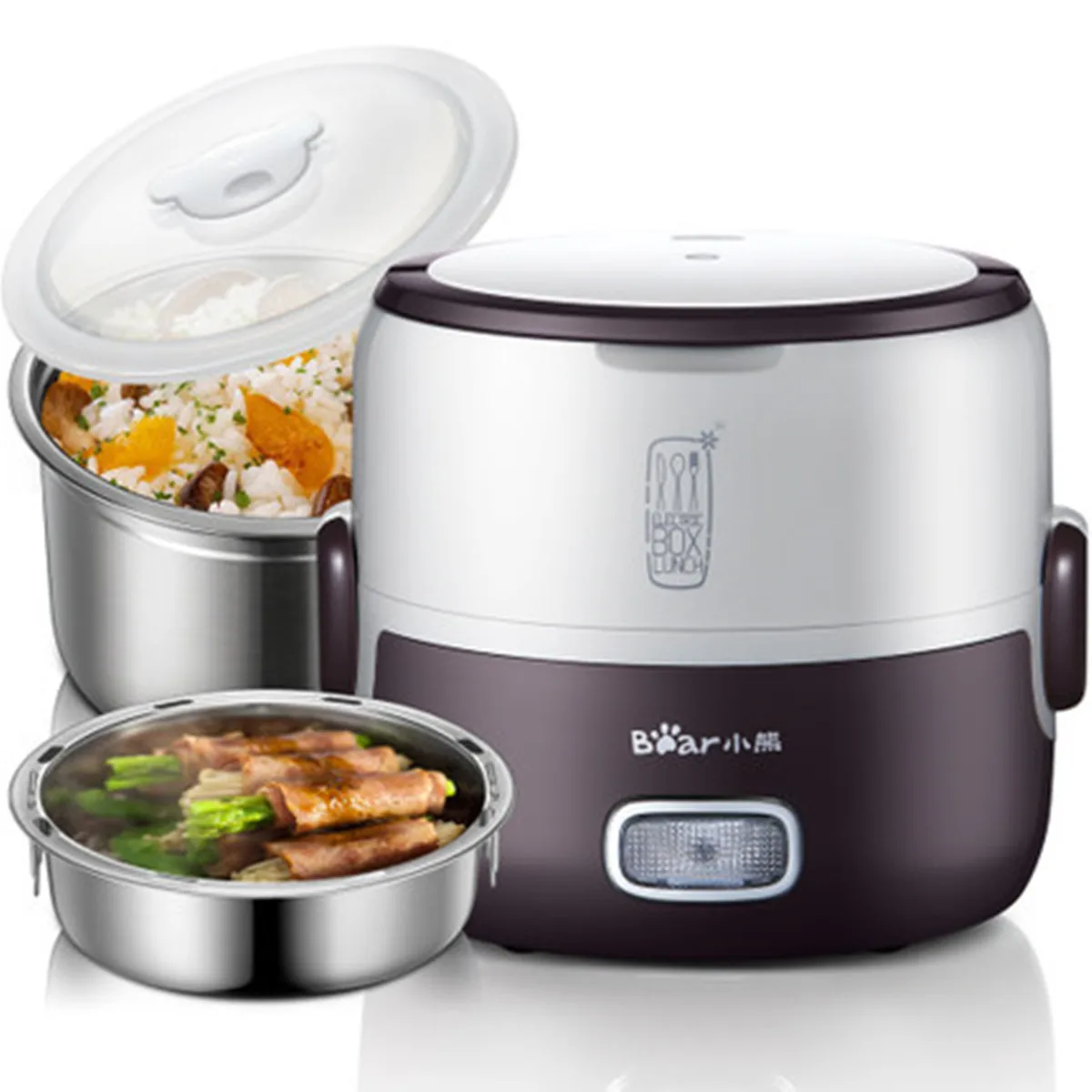 

Electric Stainless Steel Mini Steamer Rice Cooker Portable Lunch Box Automatic Food Container Insulation Steamer Tool 1.3L 220V