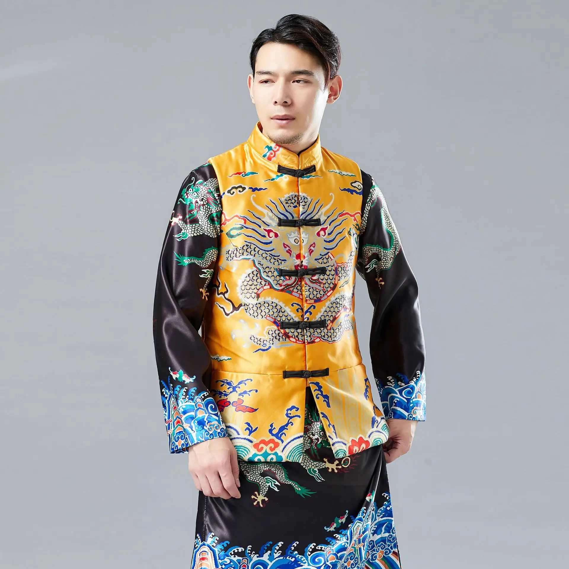 

Mens winter vests Spring New Dalong thick waistcoat Chinese Ethnic Style printing Men's style Leisure Vest Stand collar D377