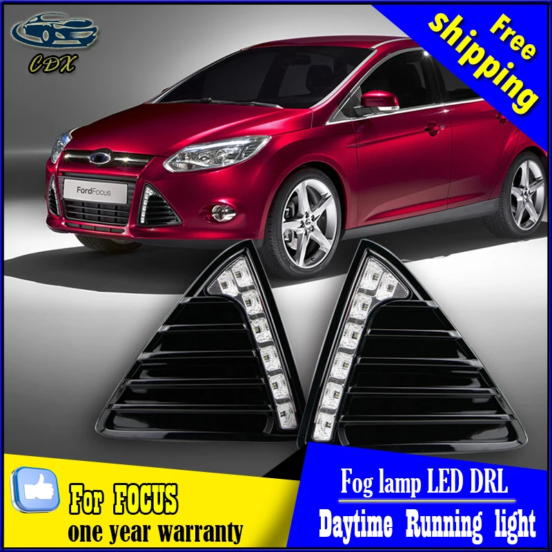 For Ford Focus 3 2012 2013 2014 LED DRL Daytime Running Lights Bumper Front Fog Lamp With Dimming Style Relay 12V