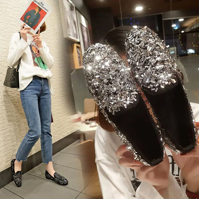 

Female Korean version of the spring new flat bottom wild student sequin shoes