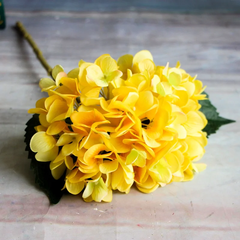 Искусственные цветы 1 шт. букет гортензии для украшения дома цветочные композиции декор для свадебной вечеринки - Цвет: Цвет: желтый