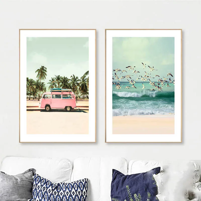 

Seagull Beach Wall Art Canvas Painting Blue Sea View Nordic Posters And Prints Wall Pictures For Living Room Picture Unframed