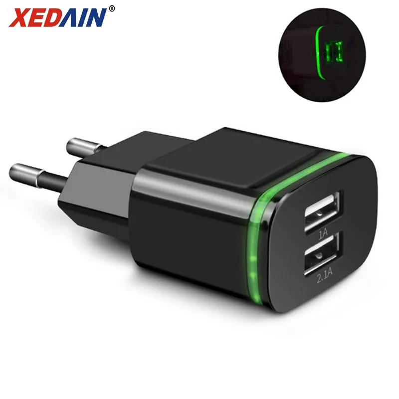 XEDAIN умный светодиодный светильник EU/USA штекер 2 порта USB зарядное устройство 5 В 2.1A Быстрый Настенный адаптер зарядка мобильного телефона для...