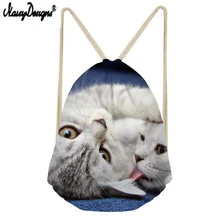 Известный бренд пара сумка на шнурке 3D милый кот печать на заказ Портативный Луч карманный Мужская и Женская дорожная сумка высокого качества