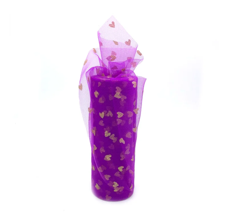 Тип сердца золотой порошок блеск тюль рулон 10 ярд 15 см катушка пачка Свадебная отделка органзы DIY ремесло день рождения принадлежности - Цвет: Purple
