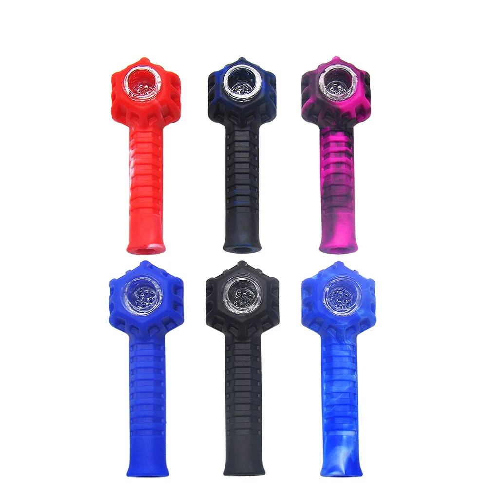 

HORNET FDA Silicone Smoking Herb Pipe 106MM Glass Bowl Silicone Tobacco Pipes Handle Spoon Pipe With Oil Tool Pocket Size
