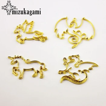

10pcs/lot Golden Alloy Hollow Dragon Metal Frame Pendant Gold Charm Bezel Setting Cabochon Setting UV Resin Charms