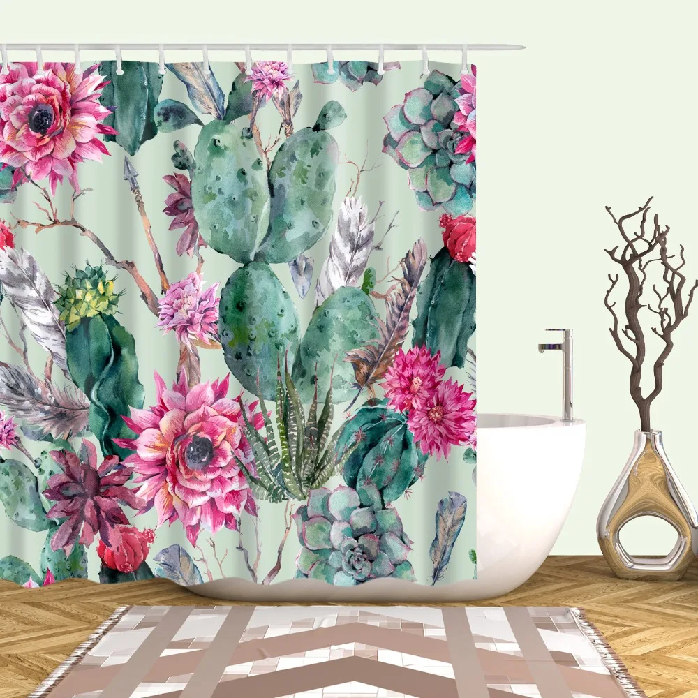 Tropical-Cactus-Plant-Pineapple-Shower-Curtains-Bathroom-...