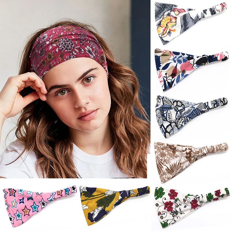 

High Quality Bohemia Yoga Cotton Stretch Hair Bands Sport Elastic Headbands Sports Accessory Dance Wide Headwear Hair Bands