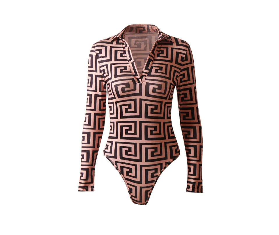 women jumpsuit sexy bodysuit mujer bodycon long sleeve club rompers palazzo print body suit  womens tops v neck streetwear 2020