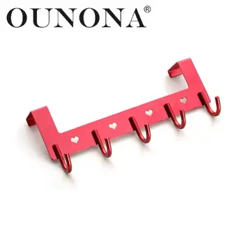 

OUNONA Wall Mounted Hook Rack Over the Door Aluminum Hook Rack with 5 Hooks Clothes Coats Organizer for Kitchen Bedroom Bathroom