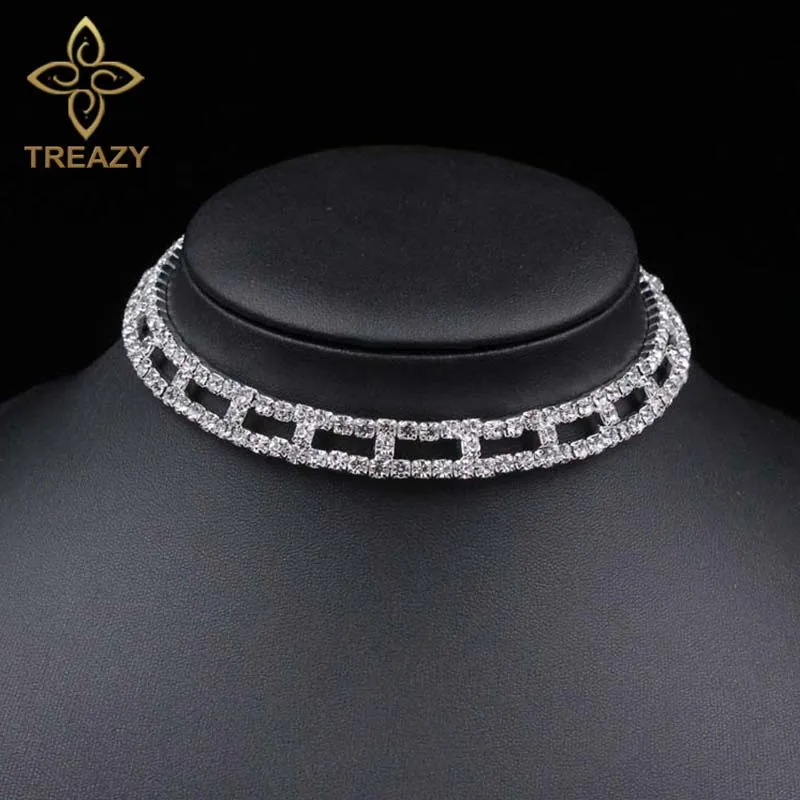 

TREAZY Women Crystal Choker Necklace Diamante Rhinestone Silver Plated Wedding Bridal Party Collar Choker Chain Necklace Jewelry