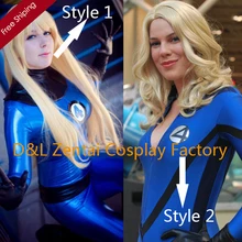 Free Shipping DHL Adult Fantastic Four Lycra Spandex And Shiny Metallic Superhero Zentai Catsuit Dress Halloween Costume