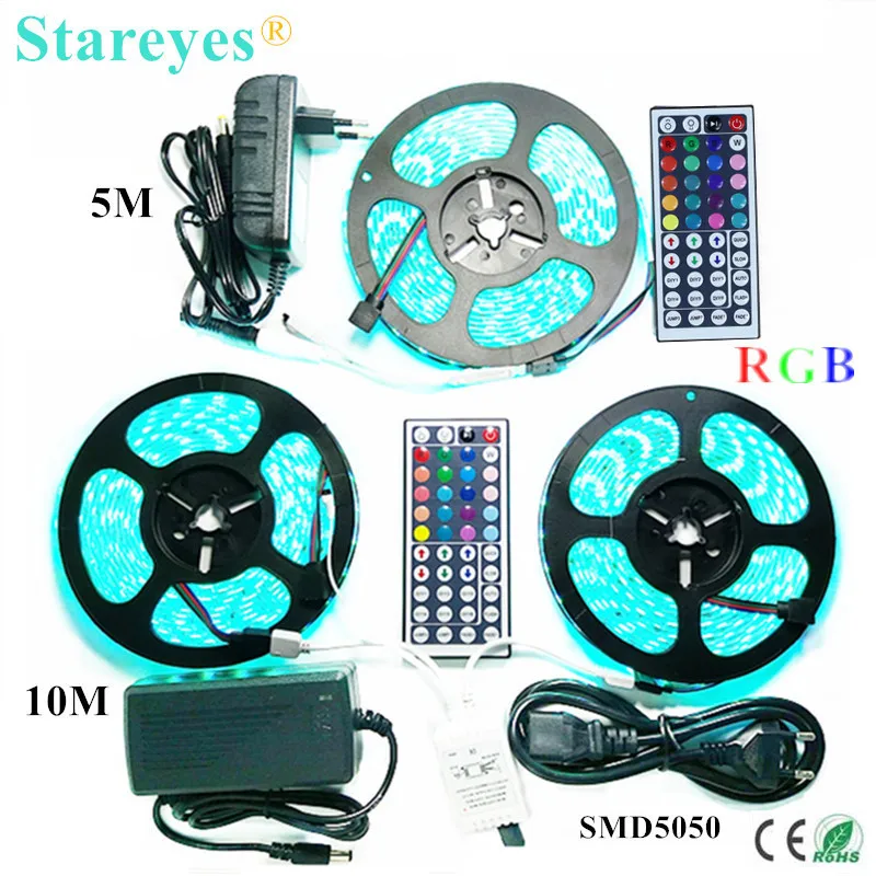 

1 set SMD 5050 60 LED/M 5M 10M RGB LED Strip Non-Waterproof Waterproof Flashlight tape light strip+44 key Remote+Power Adapter