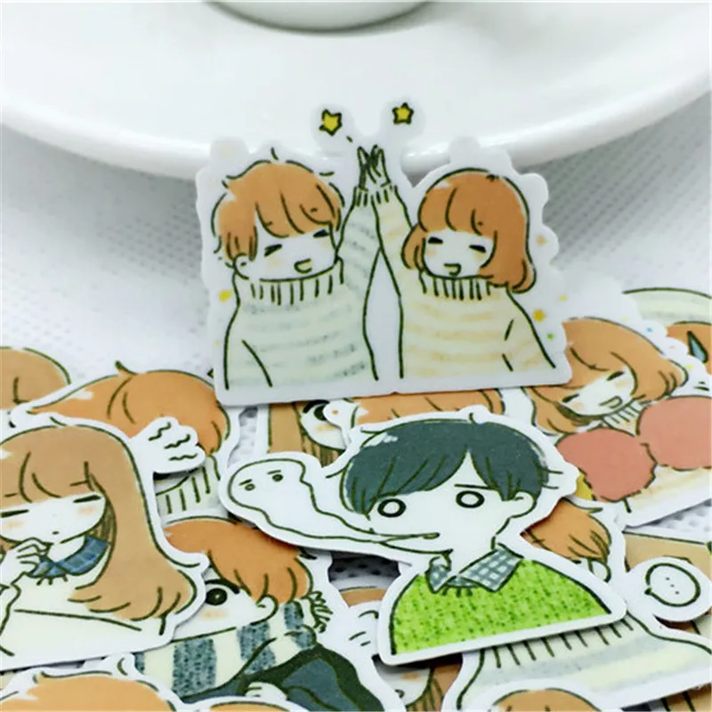 

40Pcs Hand-drawn couple aper Sticker kawaii Decal For Phone Laptop Bicycle Notebook Backpack Kids Toy stickers scrapbooking