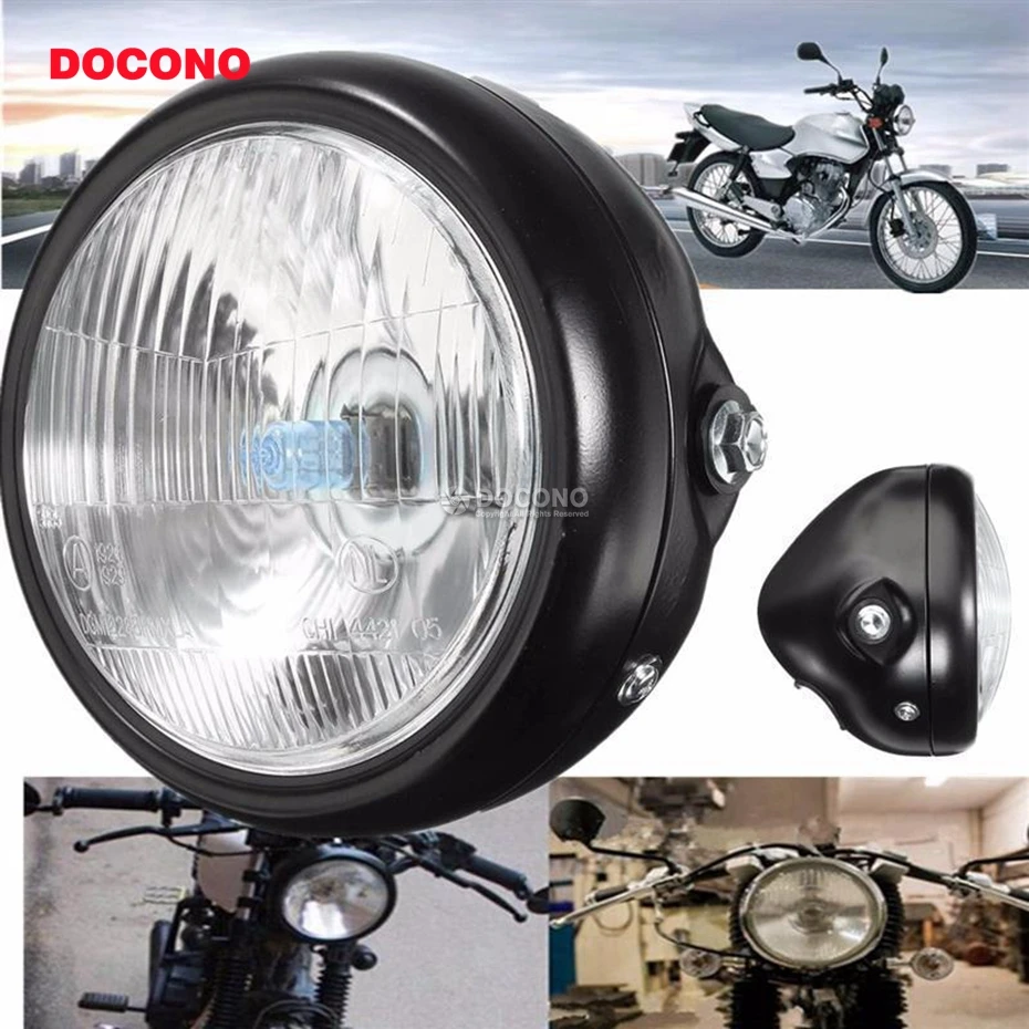 

Chrome Motorcycle Headlight Yellow Cafe Racer Head Light Decorative Metal Lights Lighting Modified Motorbike Rear Light