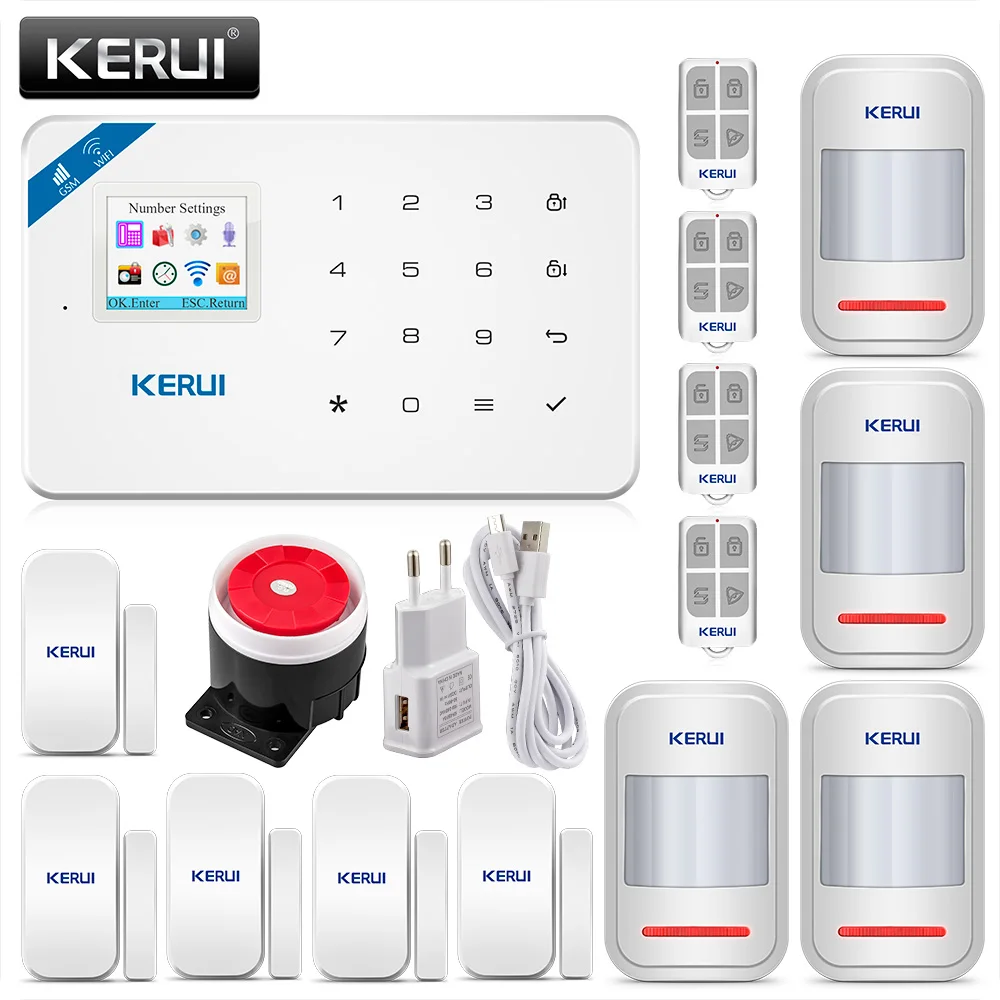 KERUI W18 TFT цветной экран беспроводной GSM wifi сигнализация Домашняя безопасность охранная сигнализация комплект Android iPhone IOS приложение дистанционное управление