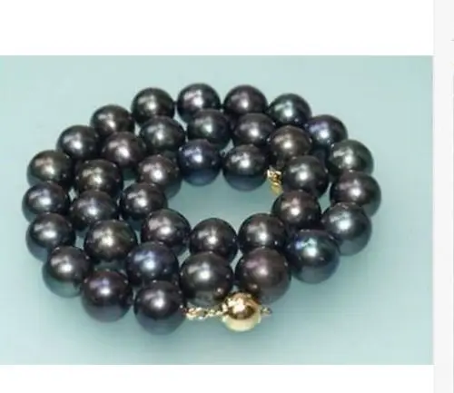 

Jewelr 006457 stunning 10-11mm round tahitian black blue pearl necklace 18inch