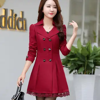 

Autumn Trench Coat Turn Down Collar Casual Trench Coat Women Solid Long Slim Double Breasted Coats Office Lady Topcoat Belt