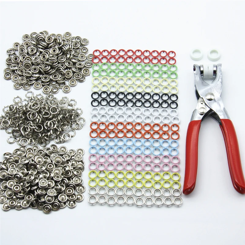 1Pcs Plier+1set Eyelets Tool+100sets 10 Colors 9.5mm Prong Snap Buttons