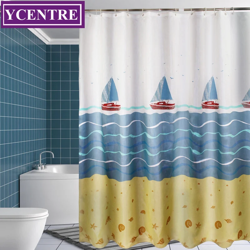 

YCENTRE Fabric Shower Curtain with Hooks - Sailing Boat Design of Hotel Style, Mildew Resistant Water Repellent and Eco-Friendly