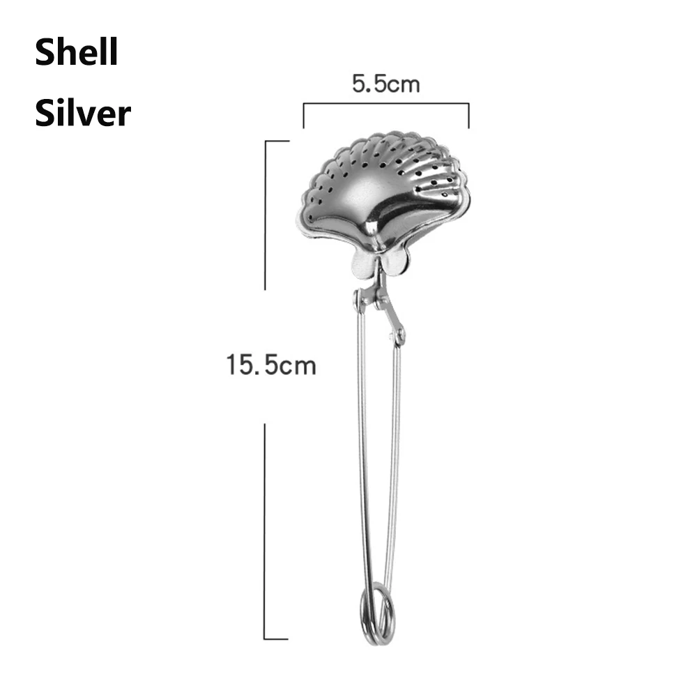 Многоразовая нержавеющая сталь ситечко для чая фильтры Свободный чай для заварки диффузор для специй посуда для напитков аксессуары для чая кухонный инструмент - Цвет: Shell	Silver