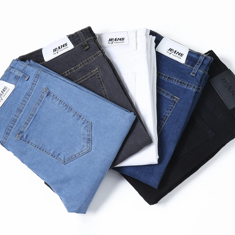 Men's Skinny Jeans 2019 Autumn New Classic Pants Slim Fit Elastic Fashion Casual Brand Jean Trousers Male Black White Gray Blue | Мужская