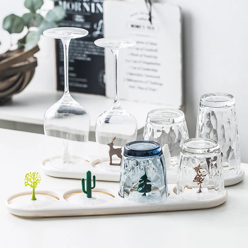 

Nordic style Plastic Cartoon Rabbit Cactus Shape Cup Holder Draining Rack Home Storage Shelf Kitchen Organizer Tool For Mug Bowl