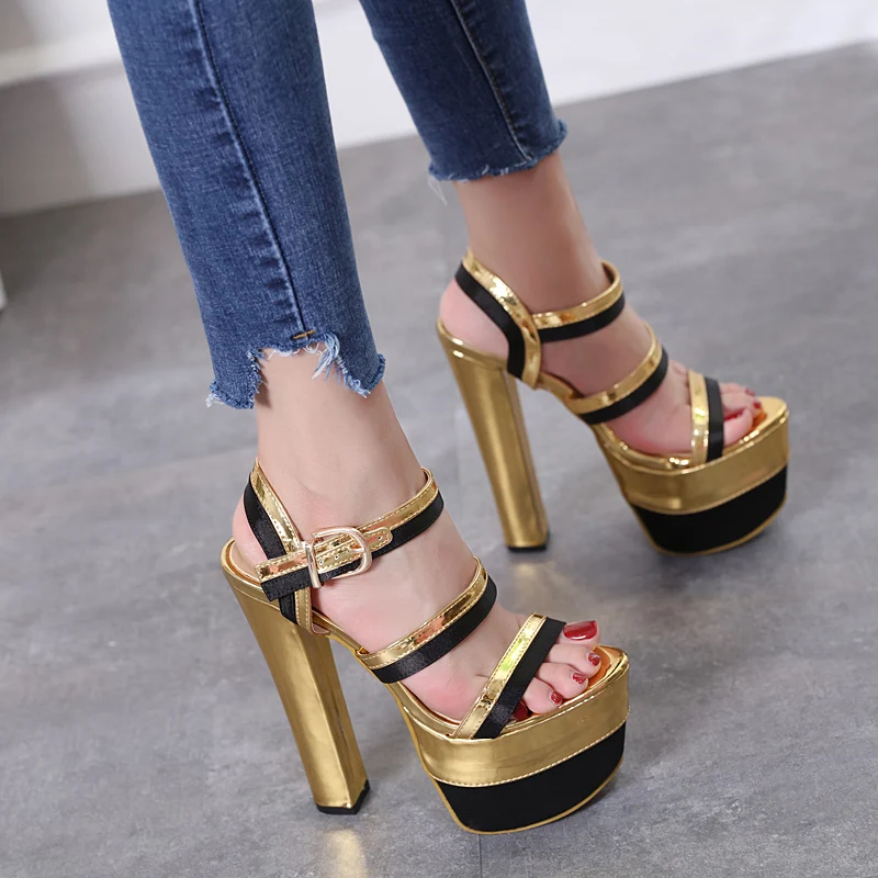 

16cm stage performance shoes nightclub waterproof platform thick with gold fish mouth female sandals fashion.