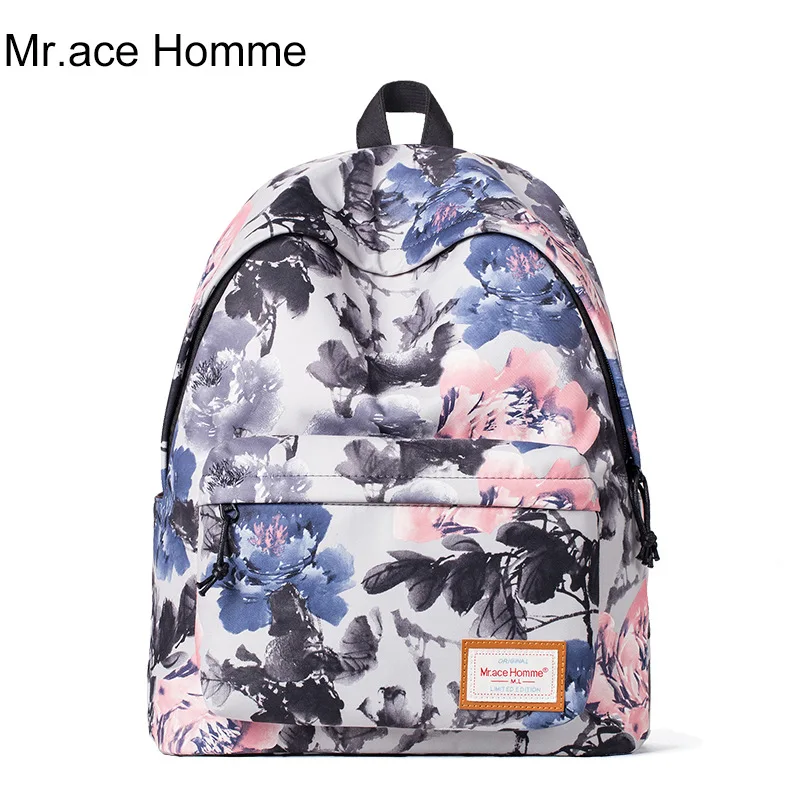 

Mr.Ace Homme Women Backpack Peony Flower Printing Backpack Nylon Waterproof School Bags for teenage Girls Travel Bag mochila