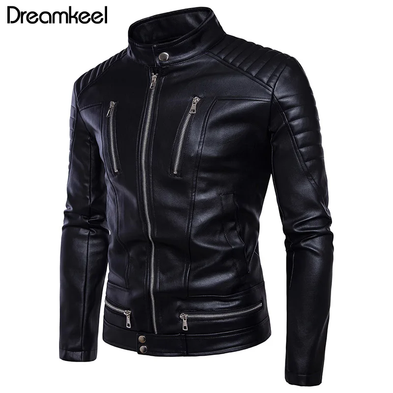 

Motorcycle Jackets for Men Autumn Winter Long Sleeve Punk Men Leather Jackets Fashion Zipper Stand Male Jackets Coats Y
