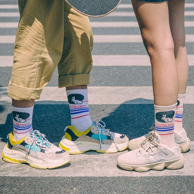 

Printed Cartoon Lovely Rabbit Pattern Solid Color Men Sock Winter Thick Fluffy Soft Cozy Wool Cotton Socks