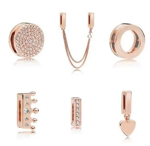 

New Year 925 Sterling Silver Charm Rose Gold Reflexions Smooth Love Heart Clip Lock Beads Fit Pandora Bracelet Diy Jewelry
