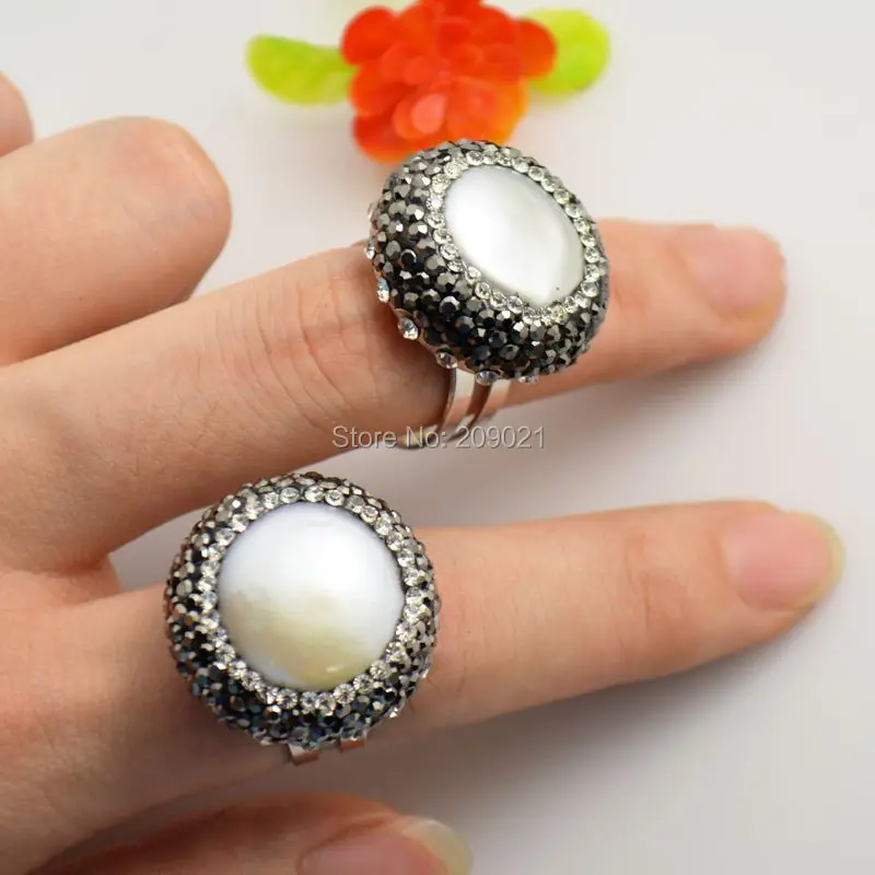 

Fashion 6pcs Pearl Pave Rhinestone Crystal Rings Jewelry Finding
